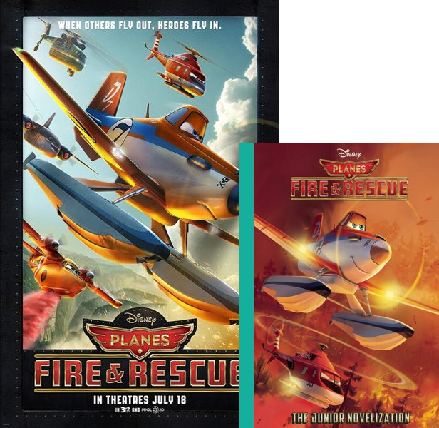 Planes: Fire & Rescue (2014) Movie poster and book cover compared.