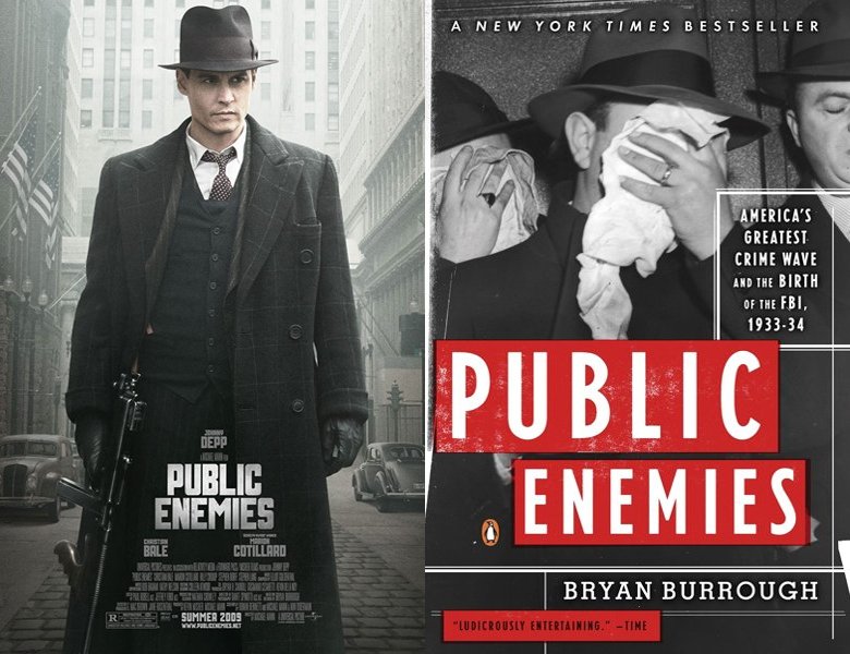 Public Enemies. Poster of the 2009 movie and cover of the 2004 book