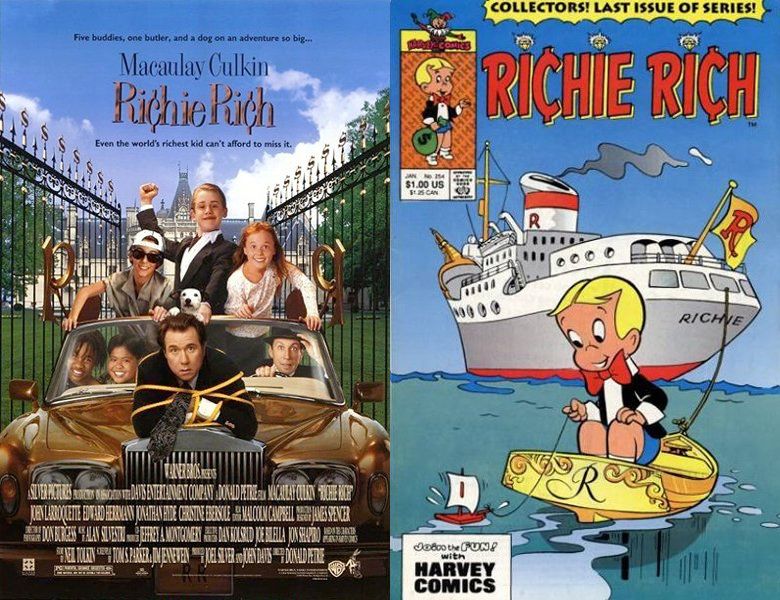 Richie Rich. Poster of the 1994 movie and cover of the 1953 comic book