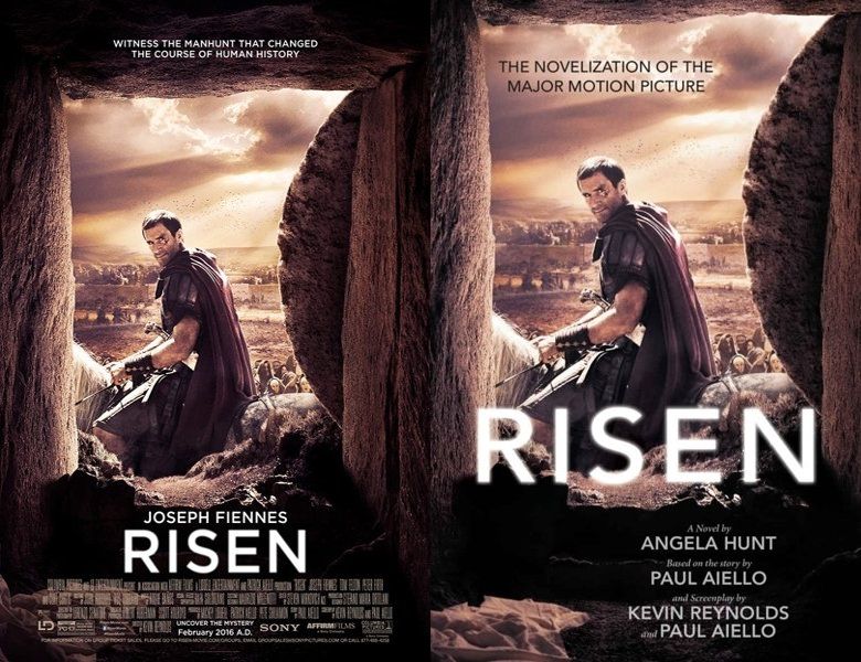 Risen. Poster of the 2016 movie and cover of the book novelization