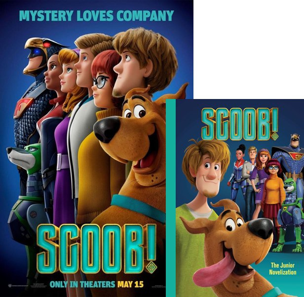 Scoob! (2020) Movie poster and book cover compared.