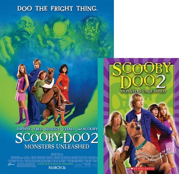 Scooby-Doo 2: Monsters Unleashed (2004) Movie poster and book cover compared.