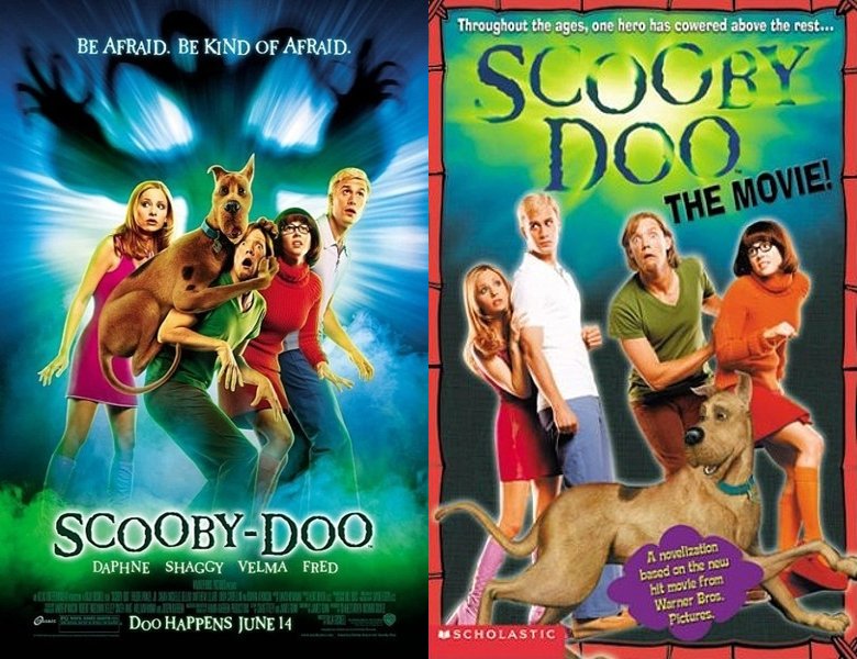 Scooby-Doo. Poster of the 2002 movie and cover of the book novelization