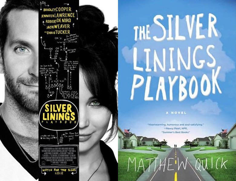 Silver Linings Playbook. Poster of the 2012 movie and cover of the 2008 book, The Silver Linings Playbook