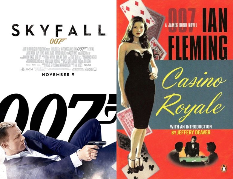 Skyfall. Poster of the 2012 movie and cover of the 1953 book, Casino Royale