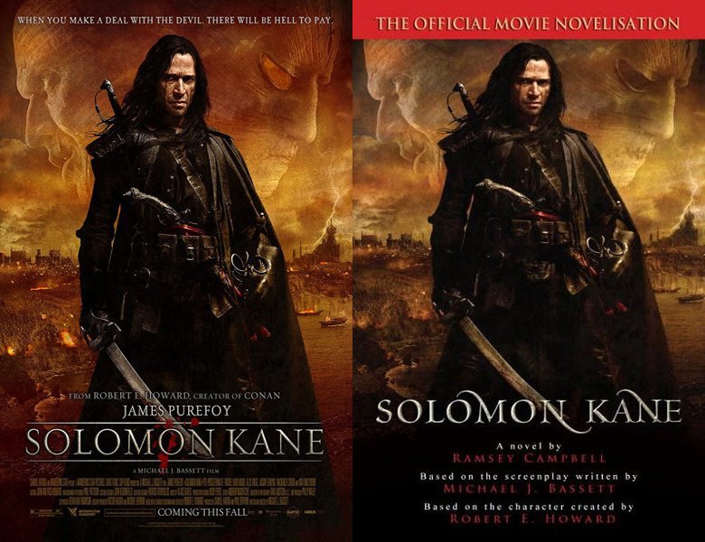 Solomon Kane. Poster of the 2009 movie and cover of the book novelization