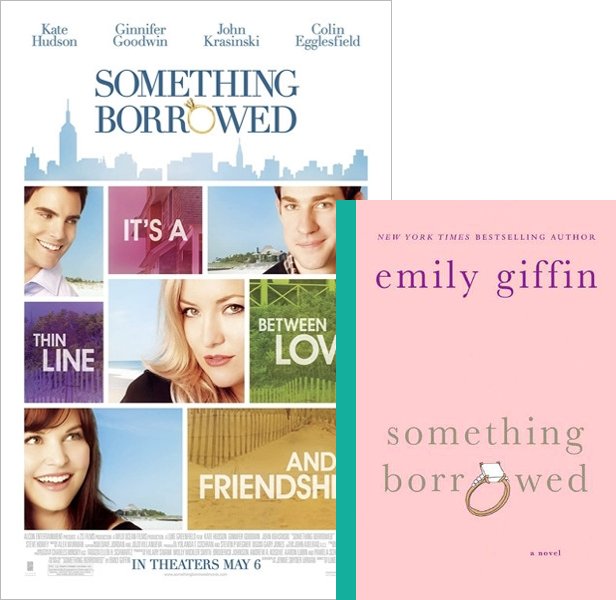 Something Borrowed (2011) Movie poster and book cover compared.