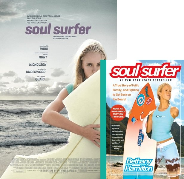 Soul Surfer (2011) Movie poster and book cover compared.