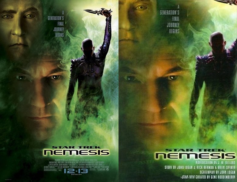 Star Trek: Nemesis. Poster of the 2002 movie and cover of the book novelization