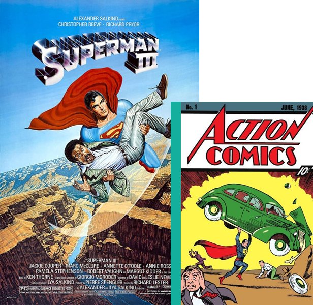Superman III. The 1983 movie compared to the 1938 comic book, Superman