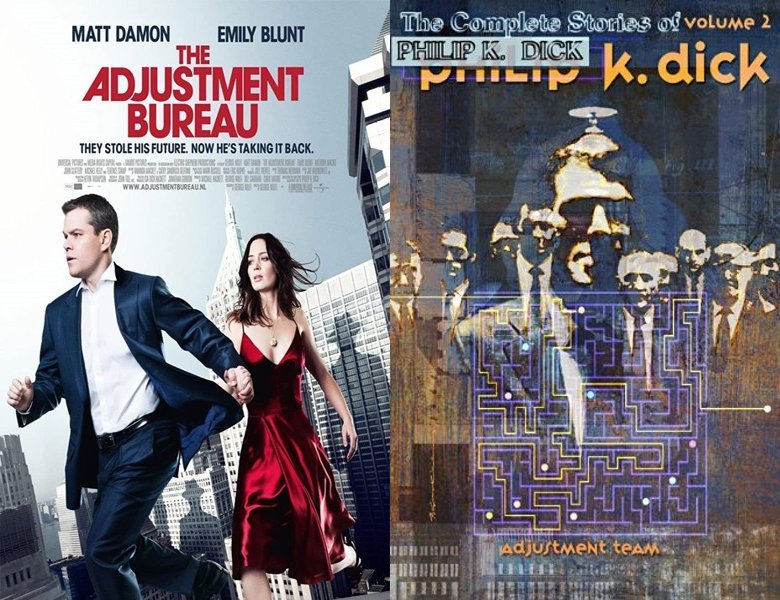 The Adjustment Bureau. Poster of the 2011 movie and cover of the 1954 book, Adjustment Team
