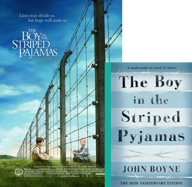 The Boy in the Striped Pajamas (2008) Movie poster and book cover compared.