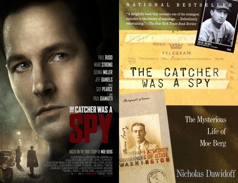 The Catcher Was a Spy. Poster of the 2018 movie and cover of the 1994 book