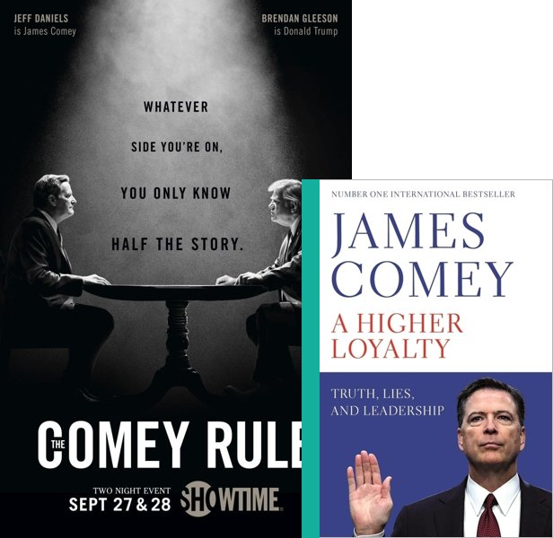 The Comey Rule (2020) TV Mini-Series poster and book cover compared.