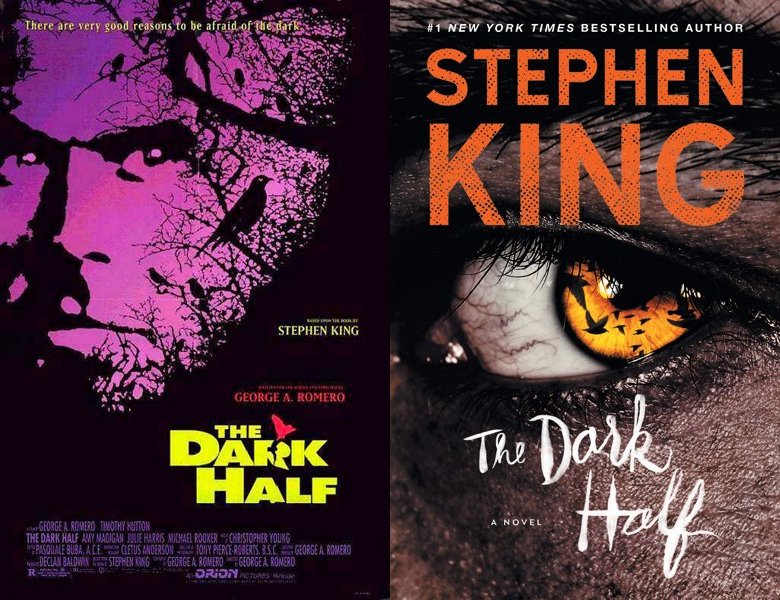 The Dark Half. Poster of the 1993 movie and cover of the 1989 book
