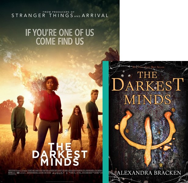 The Darkest Minds (2018) Movie poster and book cover compared.