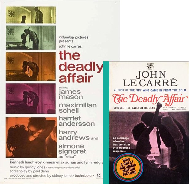 The Deadly Affair (1967) Movie poster and book cover compared.