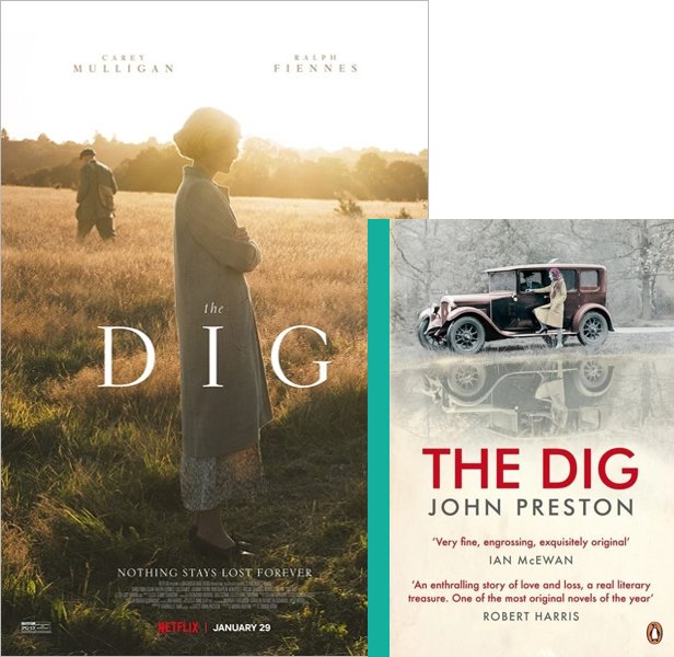 The Dig (2021) Movie poster and book cover compared.
