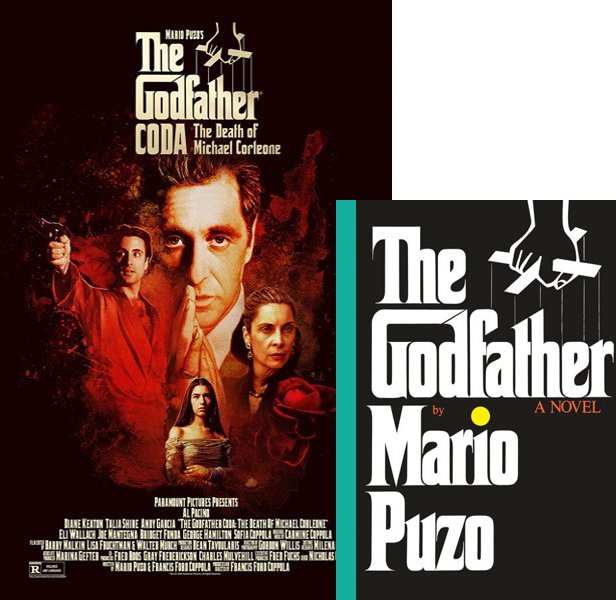The Godfather: Part III (1990) Movie poster and book cover compared.