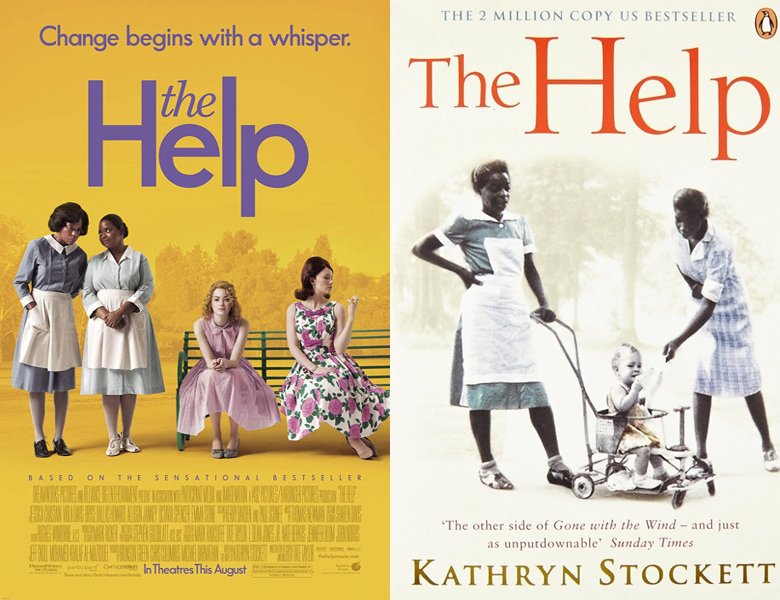 The Help. Poster of the 2011 movie and cover of the 2009 book