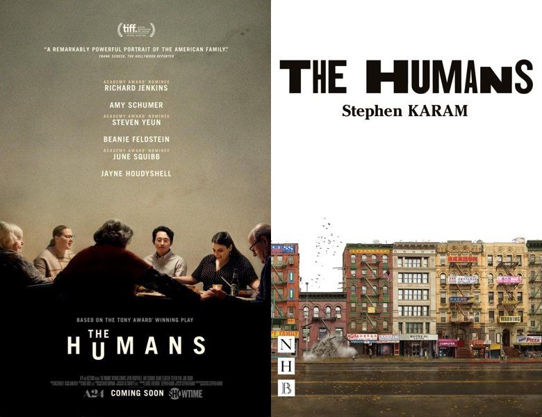 The Humans. Poster of the 2021 movie and cover of the 2015 book