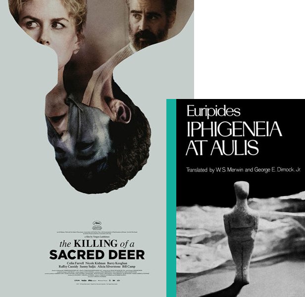 The Killing of a Sacred Deer (2017) Movie poster and book cover compared.