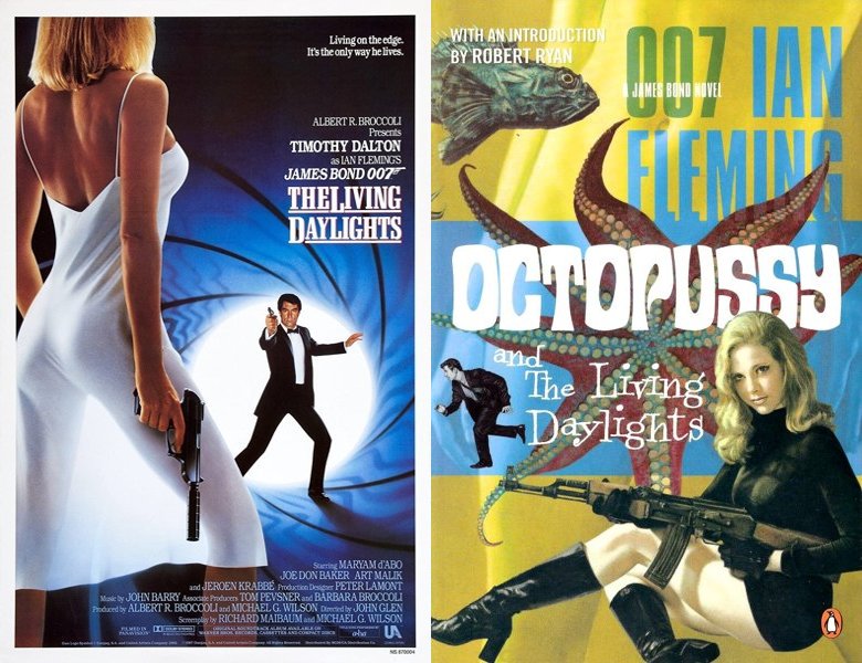 The Living Daylights. Poster of the 1987 movie and cover of the 1966 book