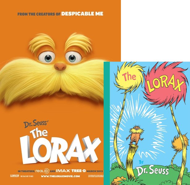 The Lorax. The 2012 movie compared to the 1971 book