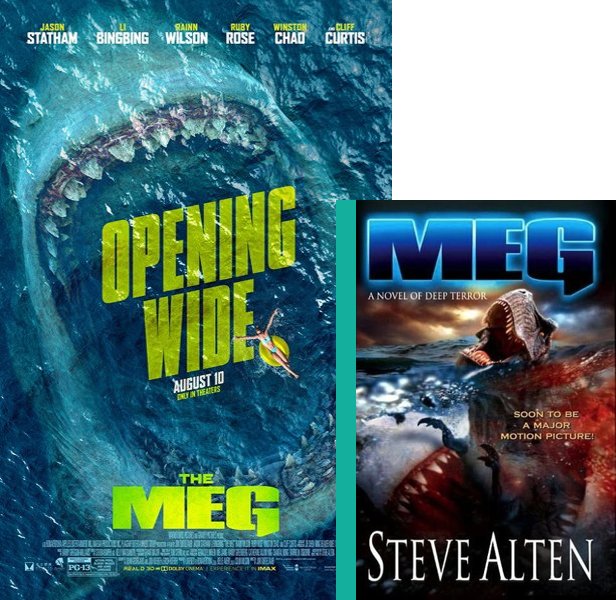 The Meg. The 2018 movie compared to the 1997 book, Meg: A Novel of Deep Terror