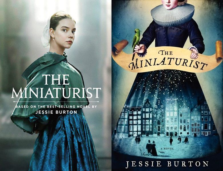 The Miniaturist. Poster of the 2017 TV series and cover of the 2014 book