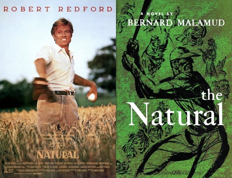 The Natural. Poster of the 1984 movie and cover of the 1952 book
