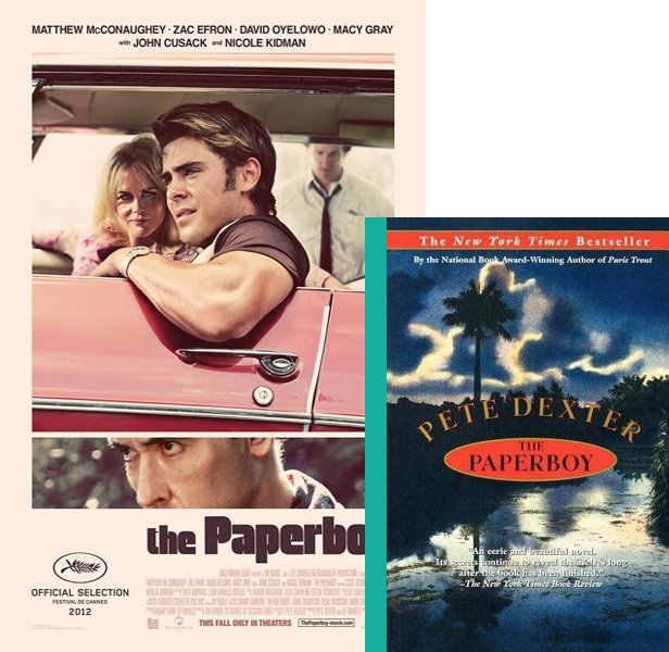 The Paperboy (2012) Movie poster and book cover compared.