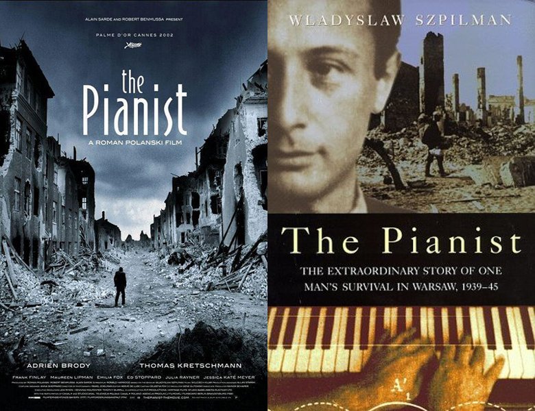 The Pianist. Poster of the 2002 movie and cover of the 1946 book