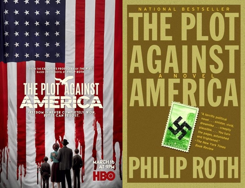 The Plot Against America. Poster of the 2020 TV series and cover of the 2004 book
