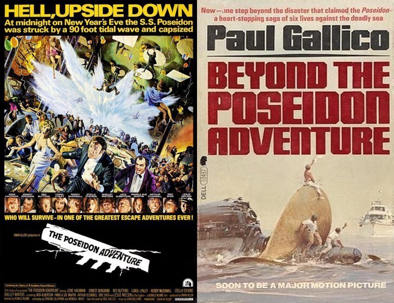 The Poseidon Adventure. Poster of the 1972 movie and cover of the 1969 book