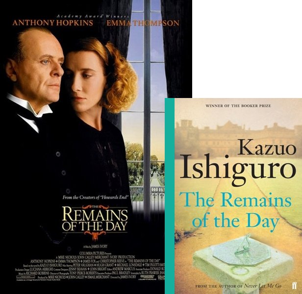 The Remains of the Day (1993) Movie poster and book cover compared.