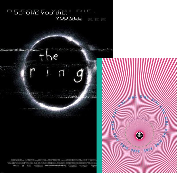 Ring (2002) Movie poster and book cover compared.