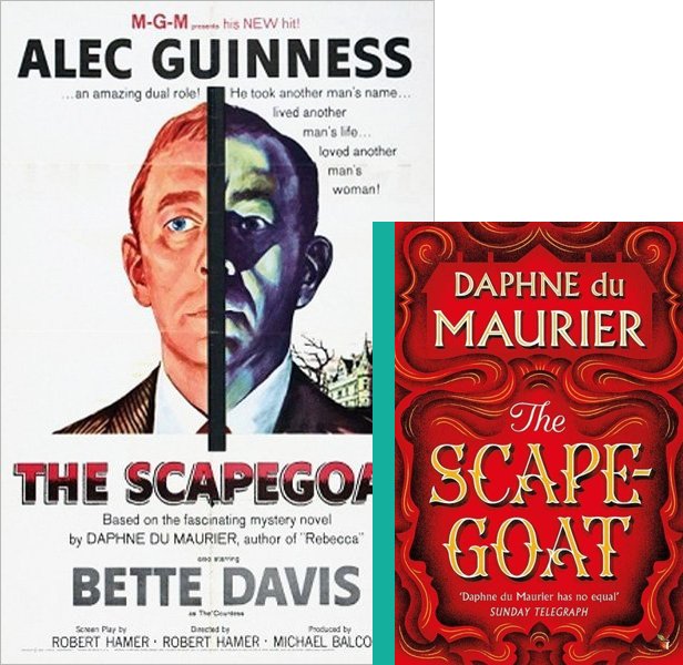 The Scapegoat (1959) Movie poster and book cover compared.