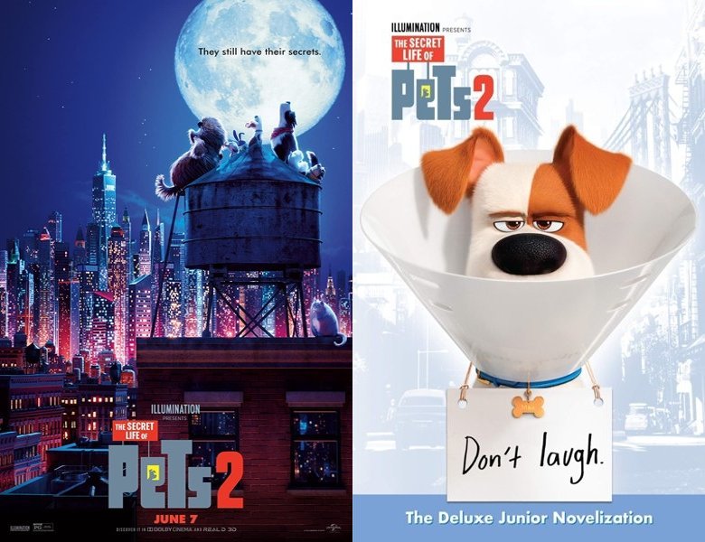 The Secret Life of Pets 2. Poster of the 2019 movie and cover of the book novelization