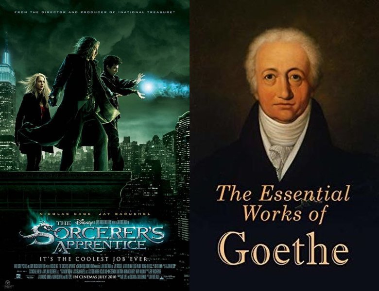 The Sorcerer's Apprentice. Poster of the 2010 movie and cover of the 1797 book