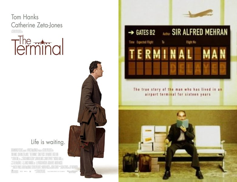 The Terminal. Poster of the 2004 movie and cover of the 2004 book, The Terminal Man