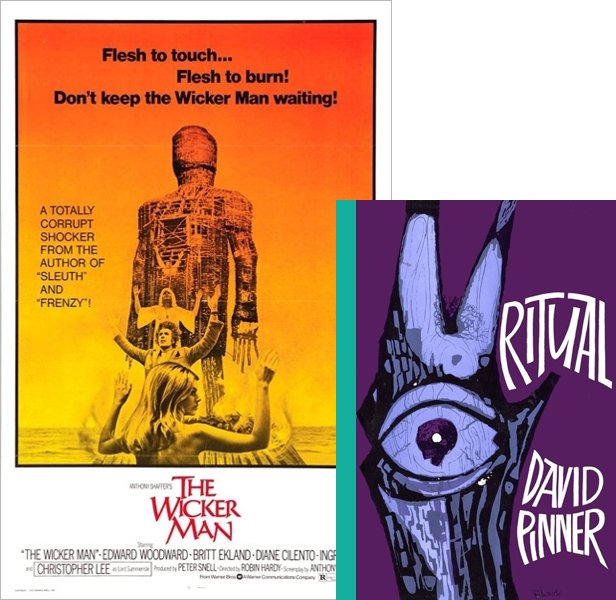 The Wicker Man (1973) Movie poster and book cover compared.