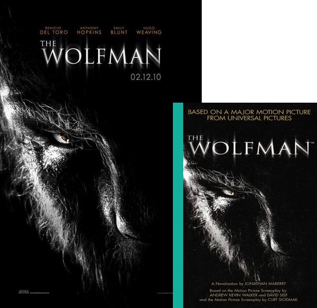 The Wolfman (2010) Movie poster and book cover compared.