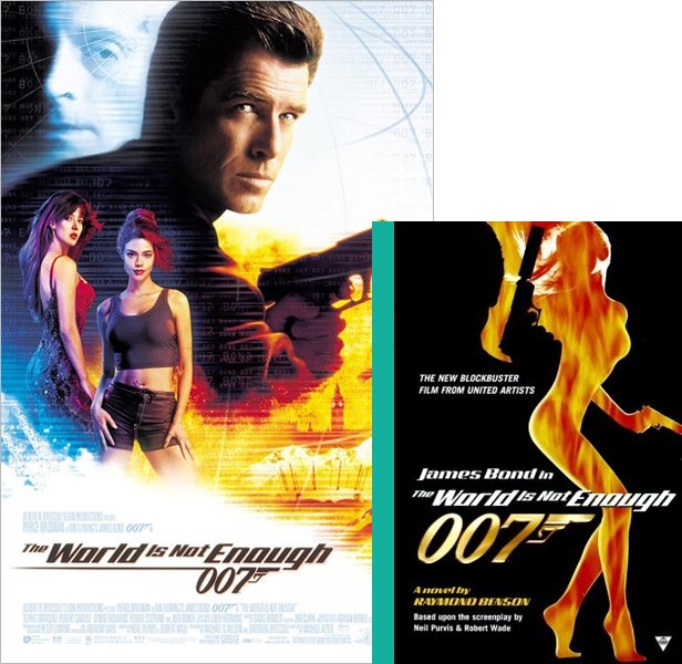 The World Is Not Enough (1999) Movie poster and book cover compared.