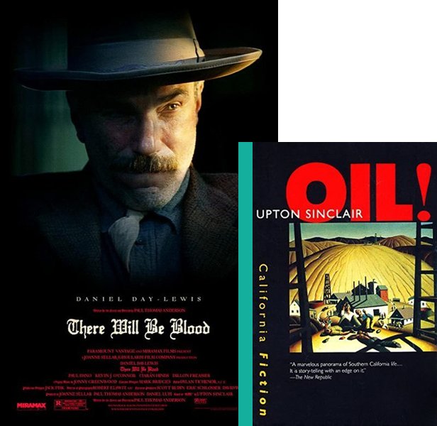 There Will Be Blood (2007) Movie poster and book cover compared.