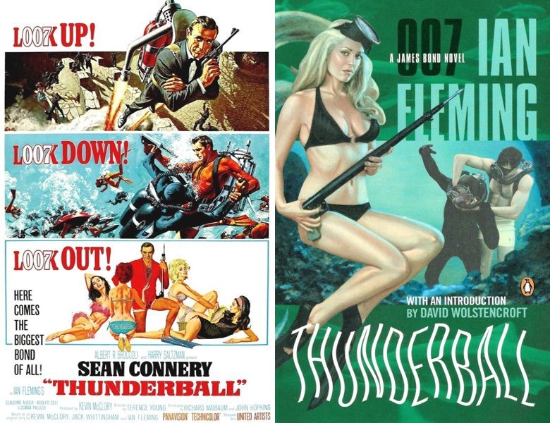Thunderball. Poster of the 1965 movie and cover of the 1961 book