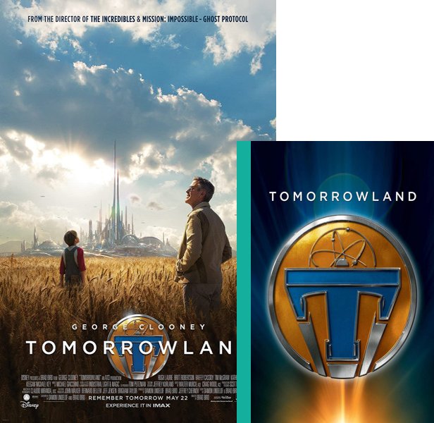 Tomorrowland (2015) Movie poster and book cover compared.