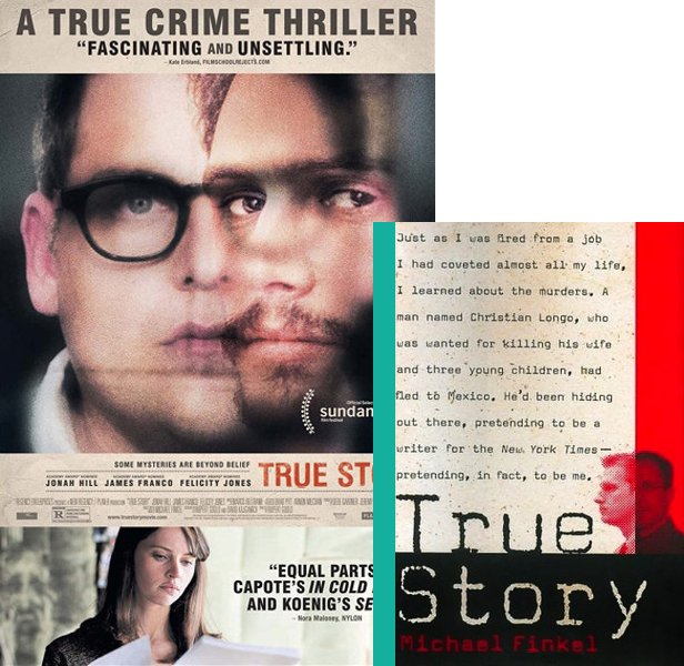 True Story (2015) Movie poster and book cover compared.