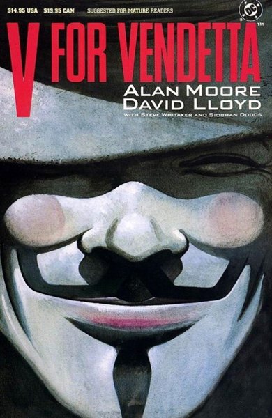 Cover of V for Vendetta, the 1990 comic book by Alan Moore, David Lloyd and Tony Weare