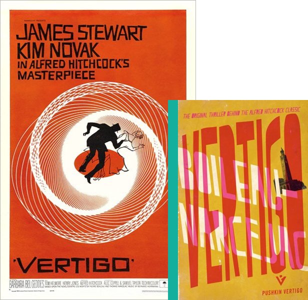 Vertigo (1958) Movie poster and book cover compared.